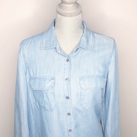 Guess Button Down Chambray Denim High Low (T38) - Picture 2 of 6
